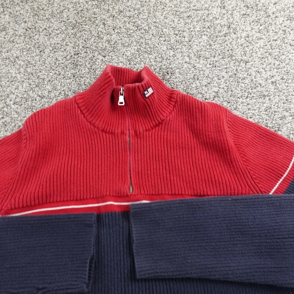 VTG Ralph Lauren Sweater Mens‎ XL Red Blue Polo Jeans Pullover 1/4 Zip Mock Neck